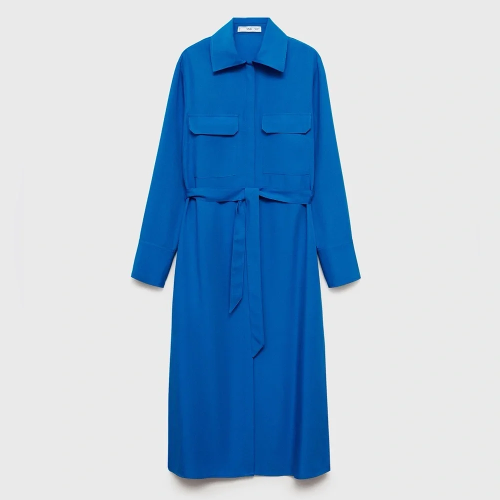 Mango blue lyocell shirt dress with bow NWT - Picture 2 of 4